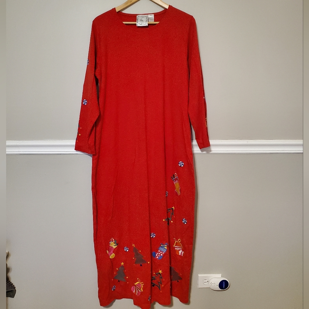 Vintage Michael Simon Lite Christmas Holiday Embroidery Design Dress Size XL